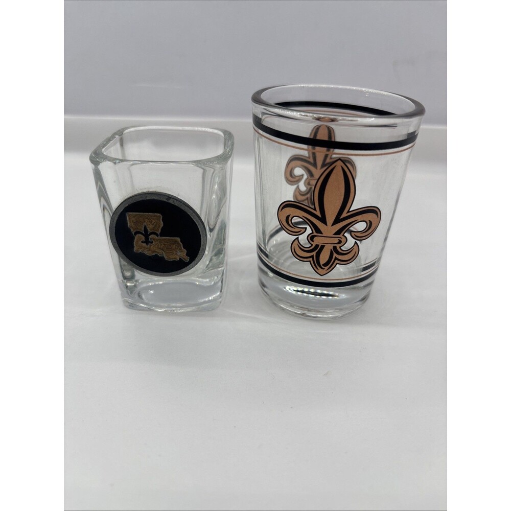 Louisiana Fleur-de-Lis Shot Glass Set of 2 Black Gold NOLA Souvenir Barware